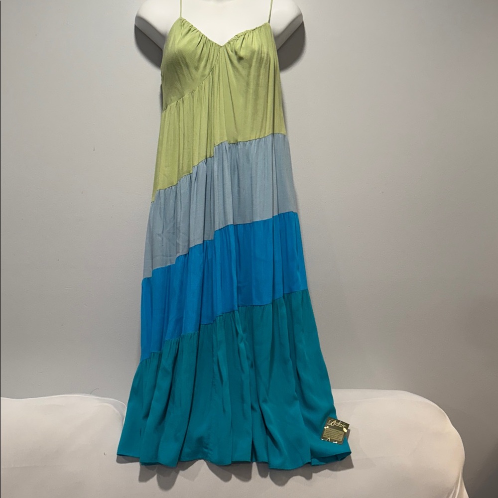 Lucy Paris Green and Blue Tiered Maxi Dress